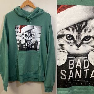 Bad Santa Kitten Cat Sage Green Sweatshirt Hoodie Unisex Size XL
